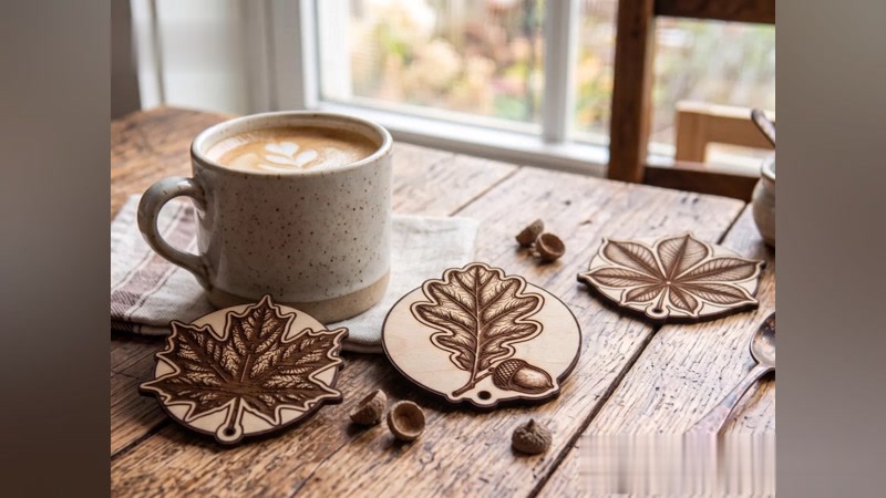 Leaf & Acorn Coaster Set